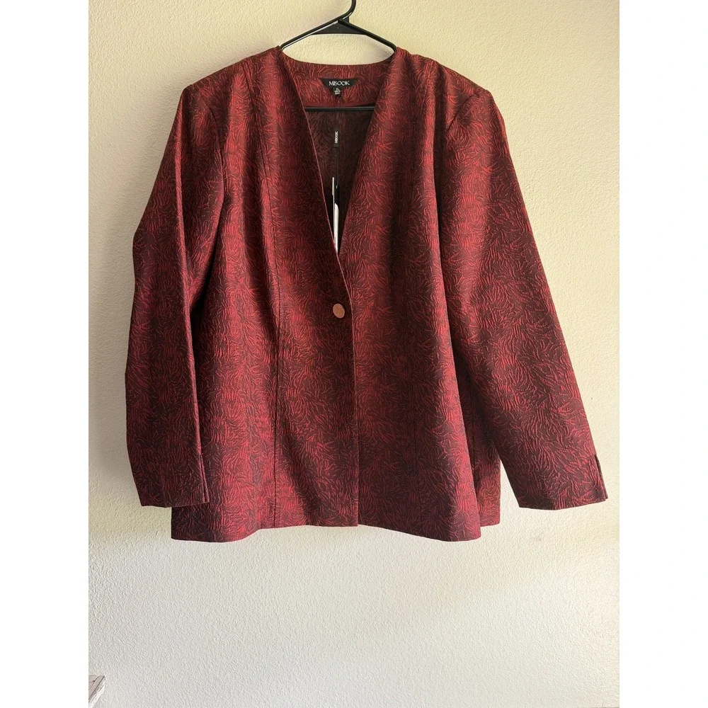 NWT Misook Wispy Pattern Woven Jacket red black size XL blazer